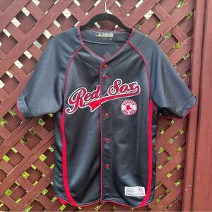 MLB True Fan Series Boston Red Sox Navy Red Button Down Jersey